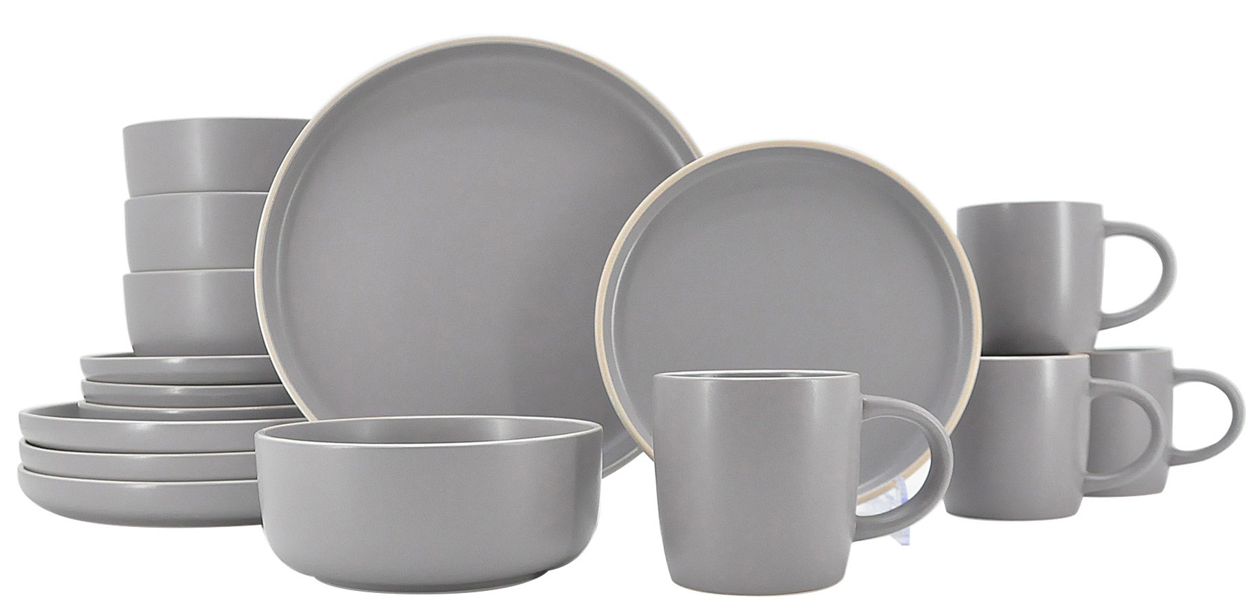 Vajilla de cerámica para 4 personas Valle - Gris claro