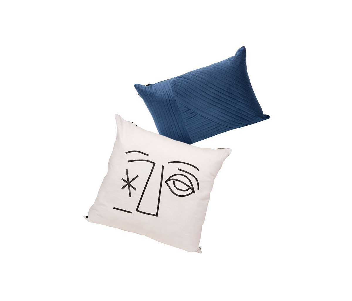 Cojín Roket 50X30 - Azul marino + Cojín Alterno 50x50 - Blanco