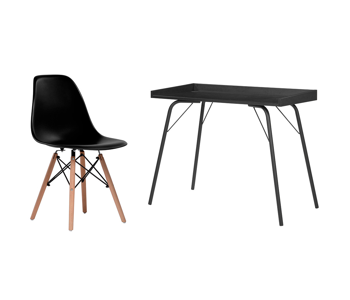 Escritorio Alonso 100cm - Nogal + Silla replica Eames - Negro
