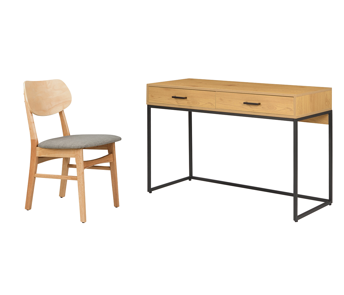 Escritorio Guayacan 120cm - Encino + Silla Salvador natural - Gris claro