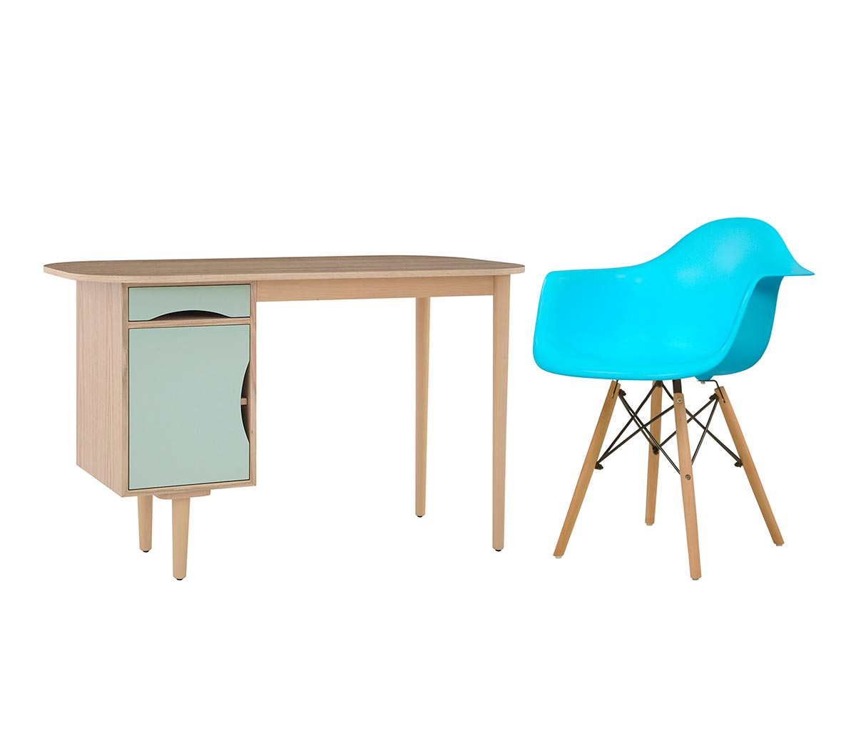 Escritorio Tabacalera - Menta + Silla réplica Eames Armchair - Azul