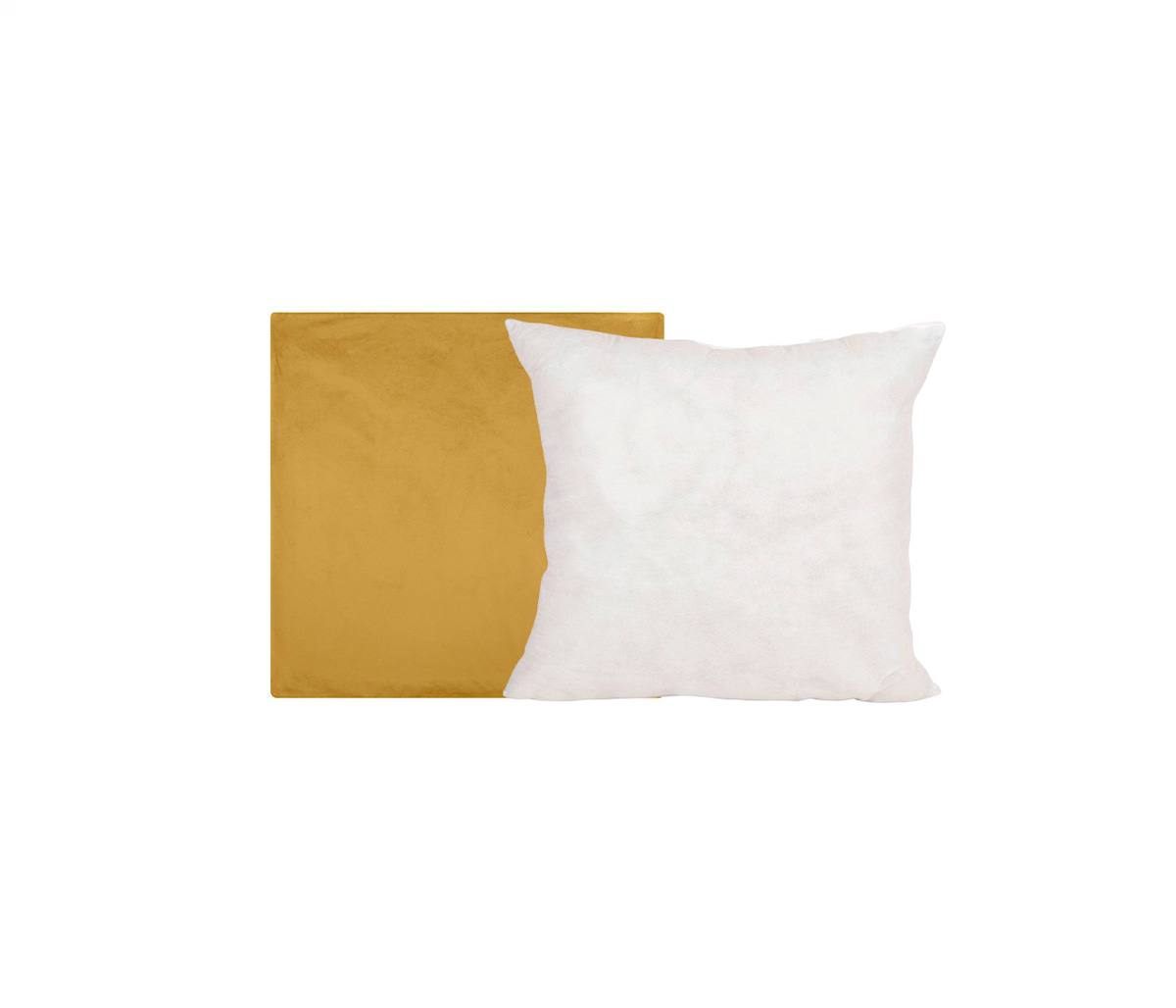 Funda para cojín de terciopelo Cachet 45 x 45 cm - Mostaza + Relleno para cojín 45x45 - Blanco