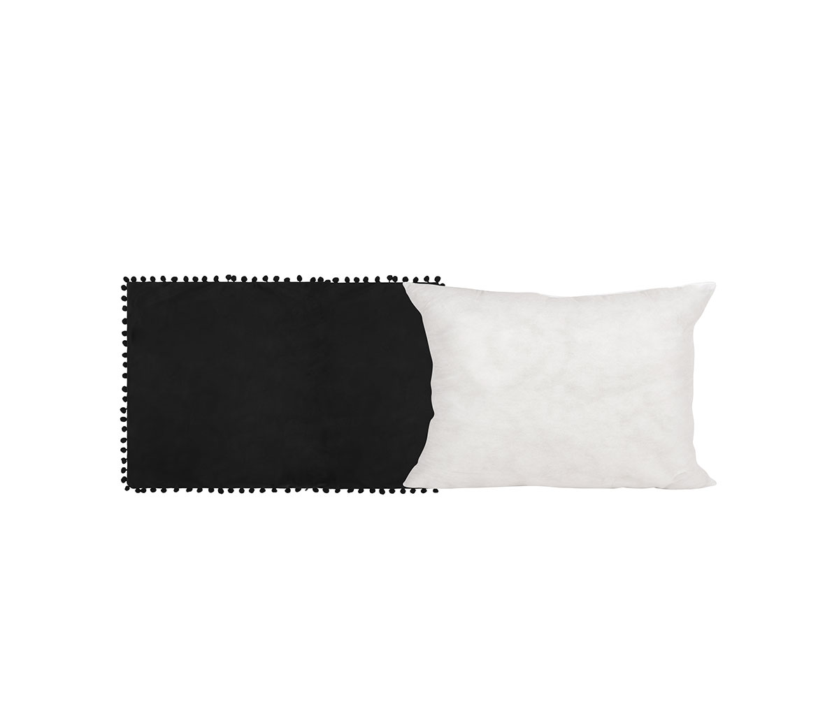 Funda para cojín de terciopelo 30 x 50 cm Cholul - Negro + Relleno de cojín 30x50 Brunei - Blanco