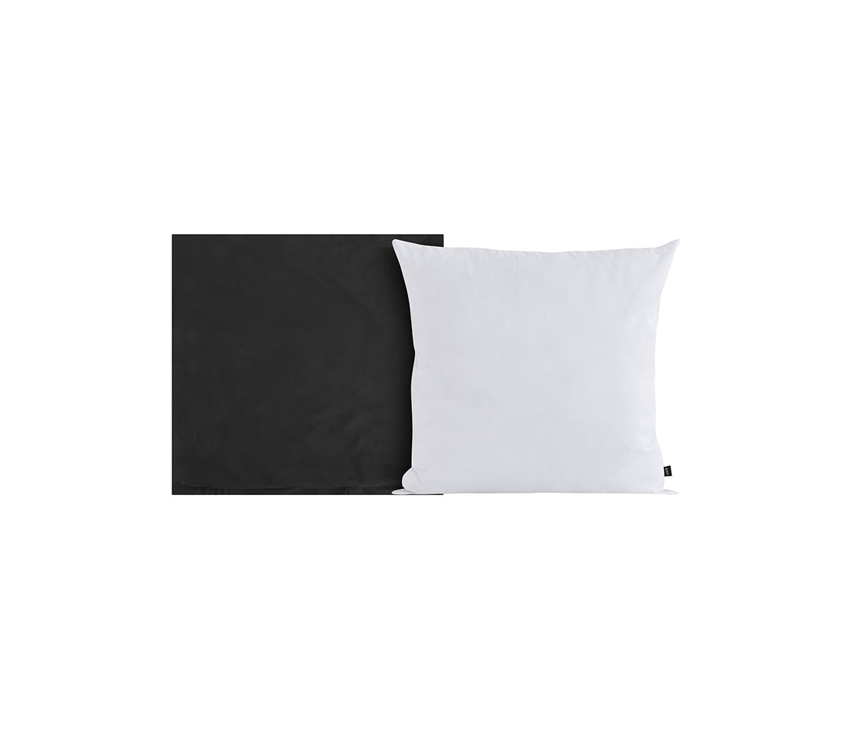 Funda para cojín de terciopelo 45 cm Chemel - Negro + Relleno para cojín con funda en microfibra 45x45 cm - Blanco