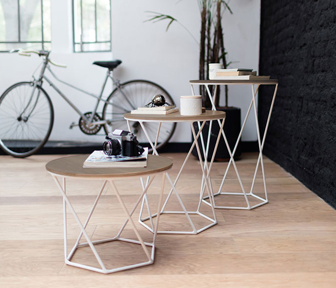 Set de 3 Mesas Hexa Nogal - Blanco