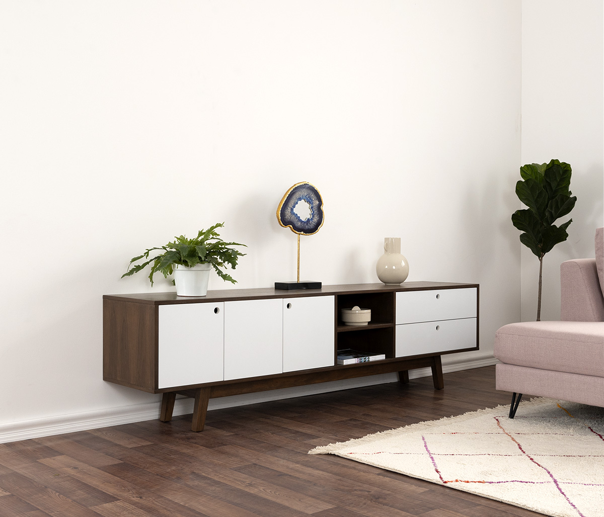 Mueble para tv Evo nogal 200 cm - Blanco