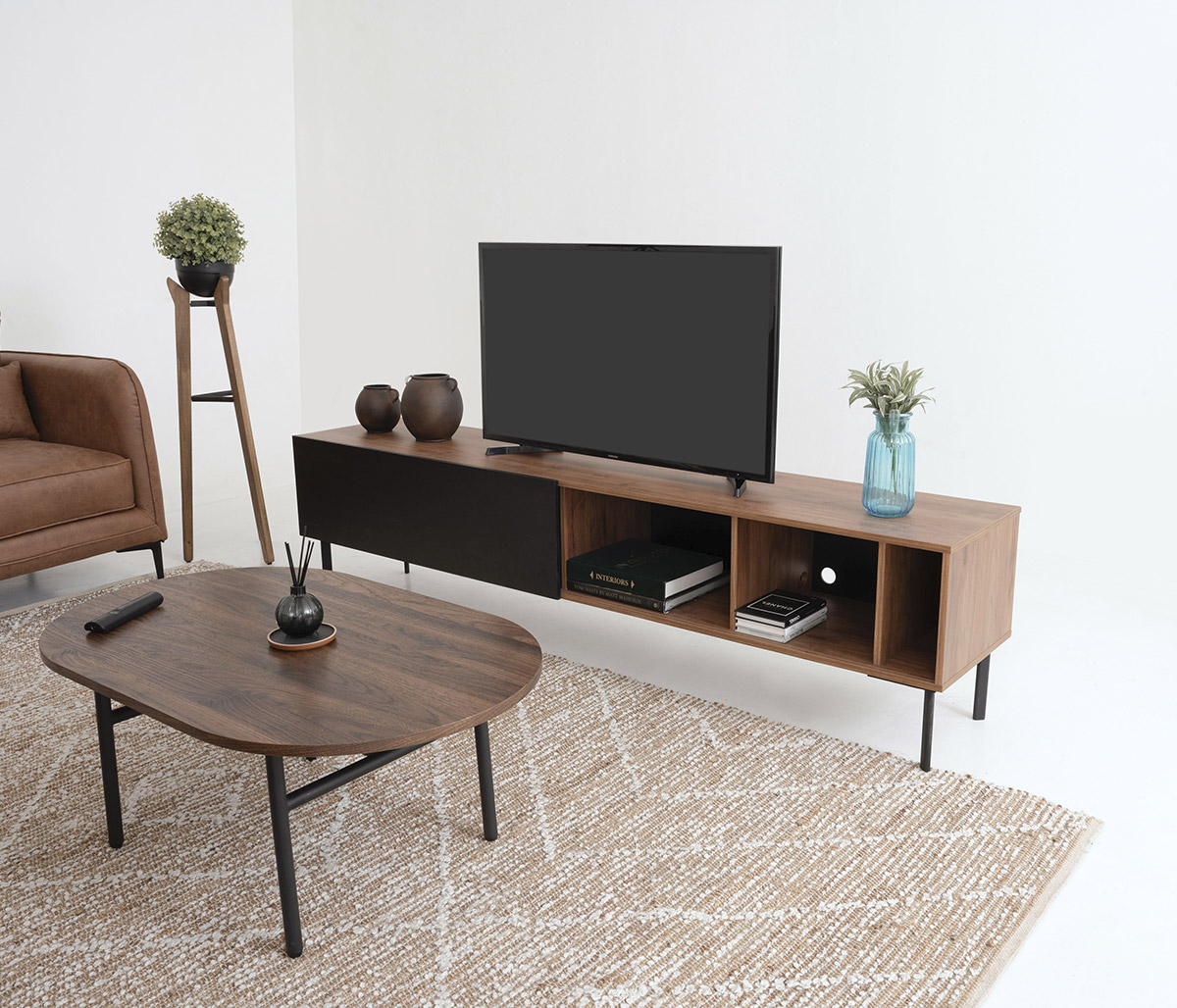 Mueble de tv 200 cm Portales nogal - Negro
