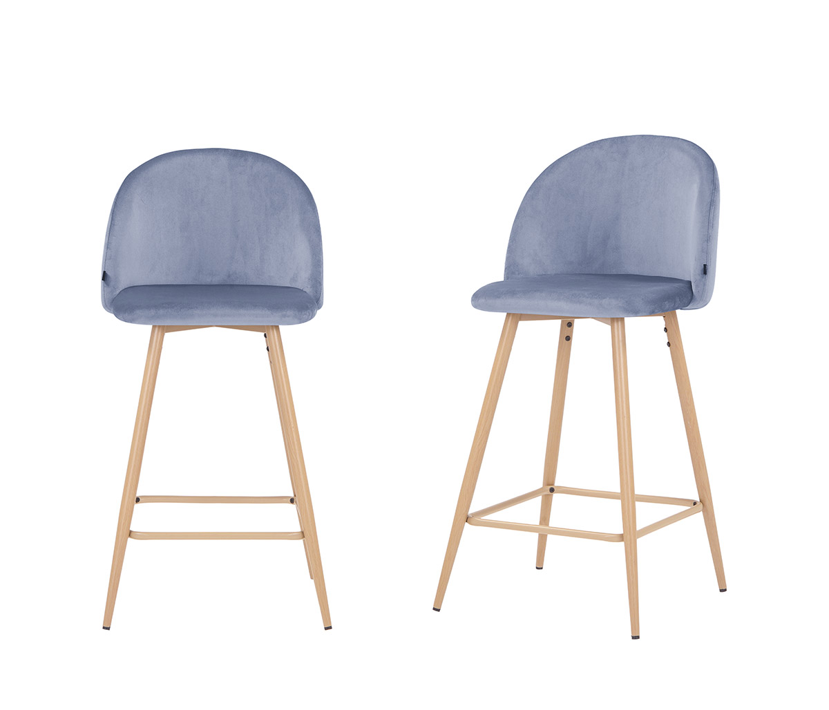 Set de 2 bancos altos Jonotla velvet pata natural - Gris oscuro