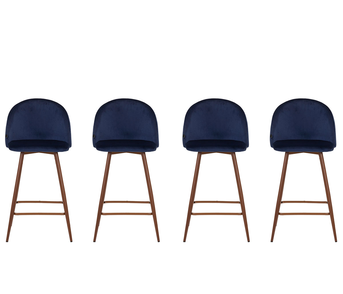 Set de 4 bancos altos Jonotla velvet pata nogal - Azul marino