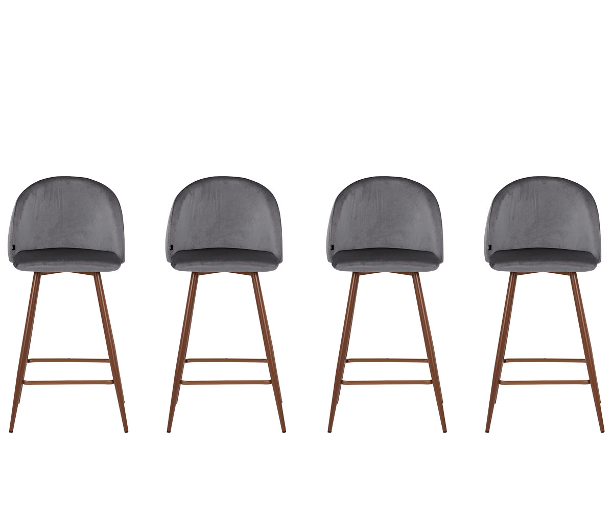 Set de 4 bancos altos Jonotla velvet pata nogal - Gris oscuro