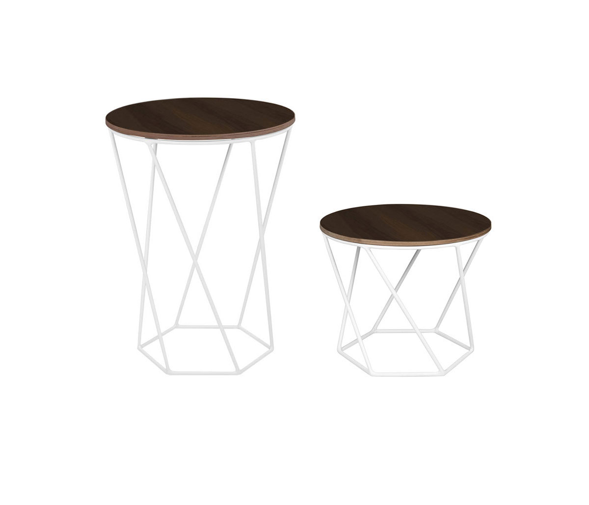 Set de 2 Mesas Hexa Nogal - Blanco