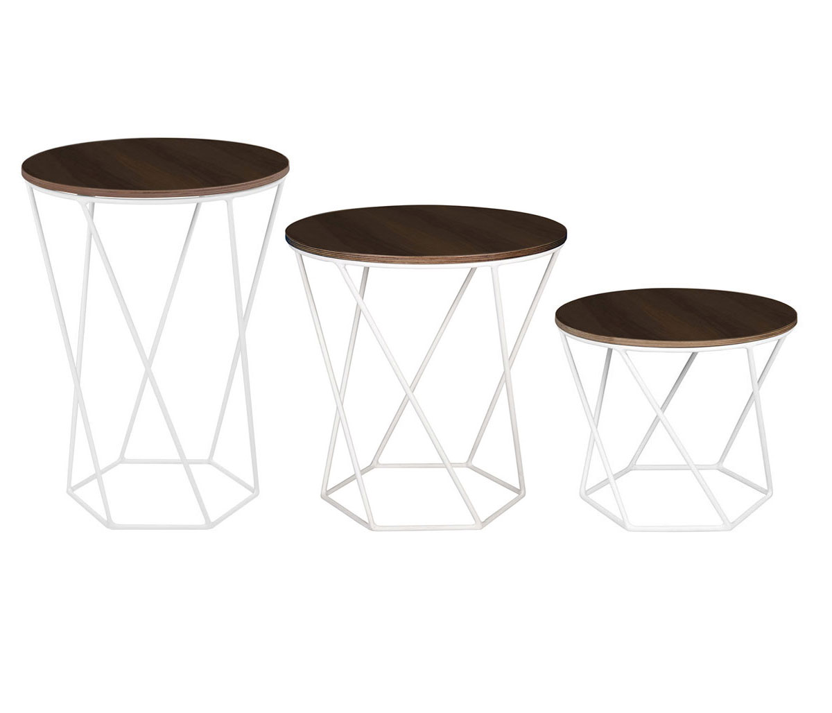 Set de 3 Mesas Hexa Nogal - Blanco